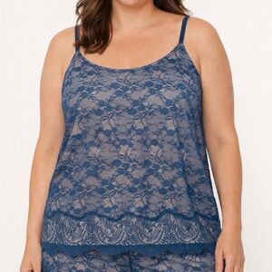 Soma Blue Lace Overlay Pajama Cami Romantic Size Large